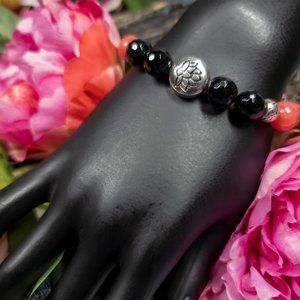 Pink Quartzite and Black Agate Bracelet